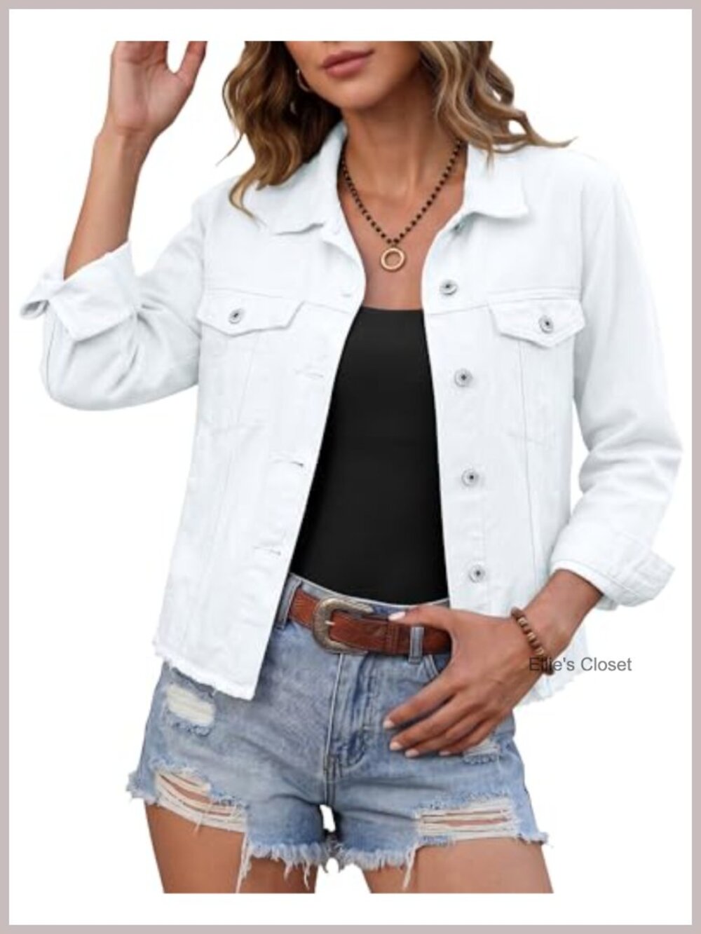 Women's Distressed Denim Jacket, Button Up Vintage Western Trucker Jacket with